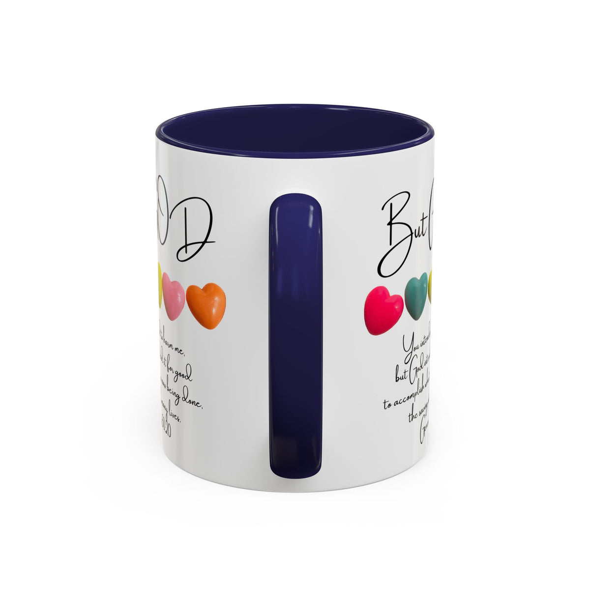 But God Scripture Coffee Mug — Genesis 50:20 Inspirational Heart Accent Mug (11/15oz)