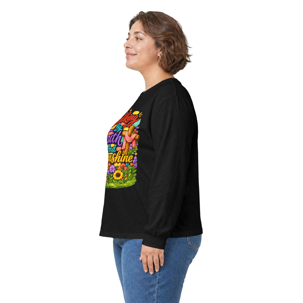 “Walking on Faith and Sunshine” Floral Long Sleeve Tee