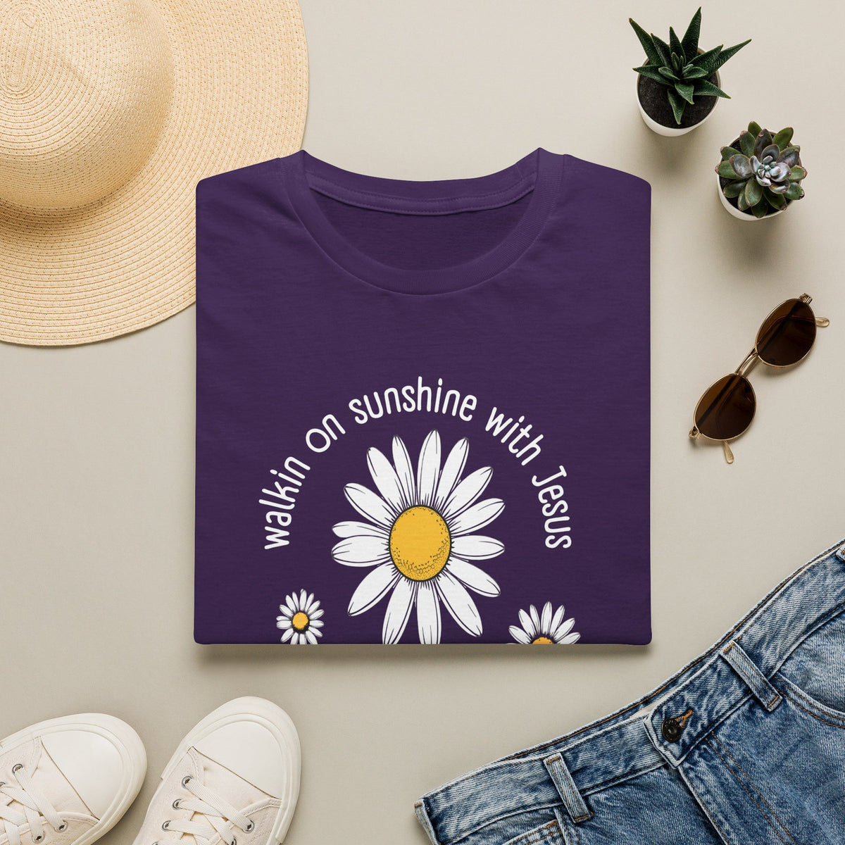 Be the Sunshine Daisy T-Shirt — "Walkin' on Sunshine with Jesus" Christian Tee (Psalm 118:24)