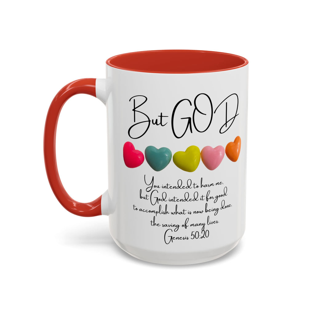 But God Scripture Coffee Mug — Genesis 50:20 Inspirational Heart Accent Mug (11/15oz)