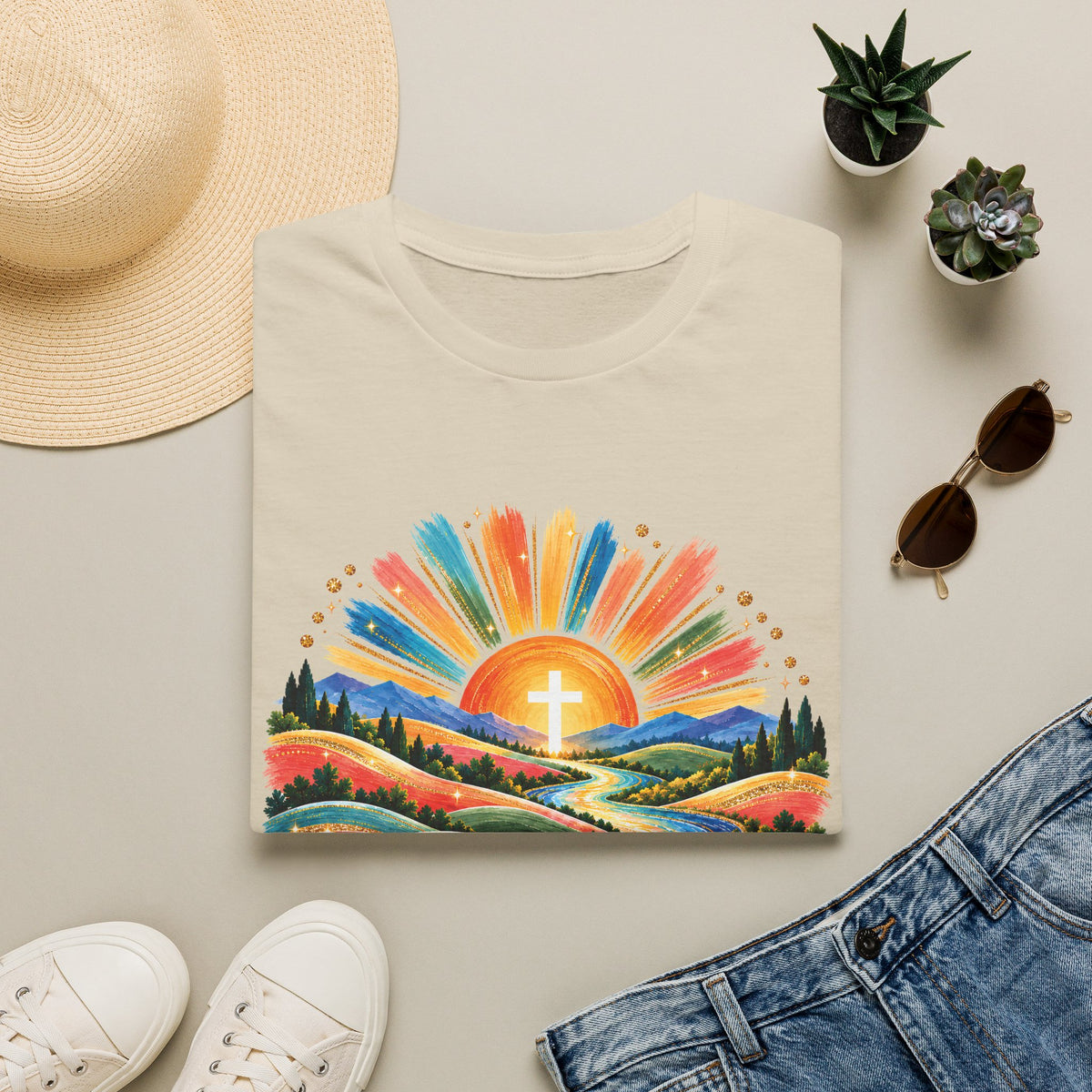 Walking On Sunshine with Lords Glory - with Lori Faith and Hope Christian Sunrise T-Shirt