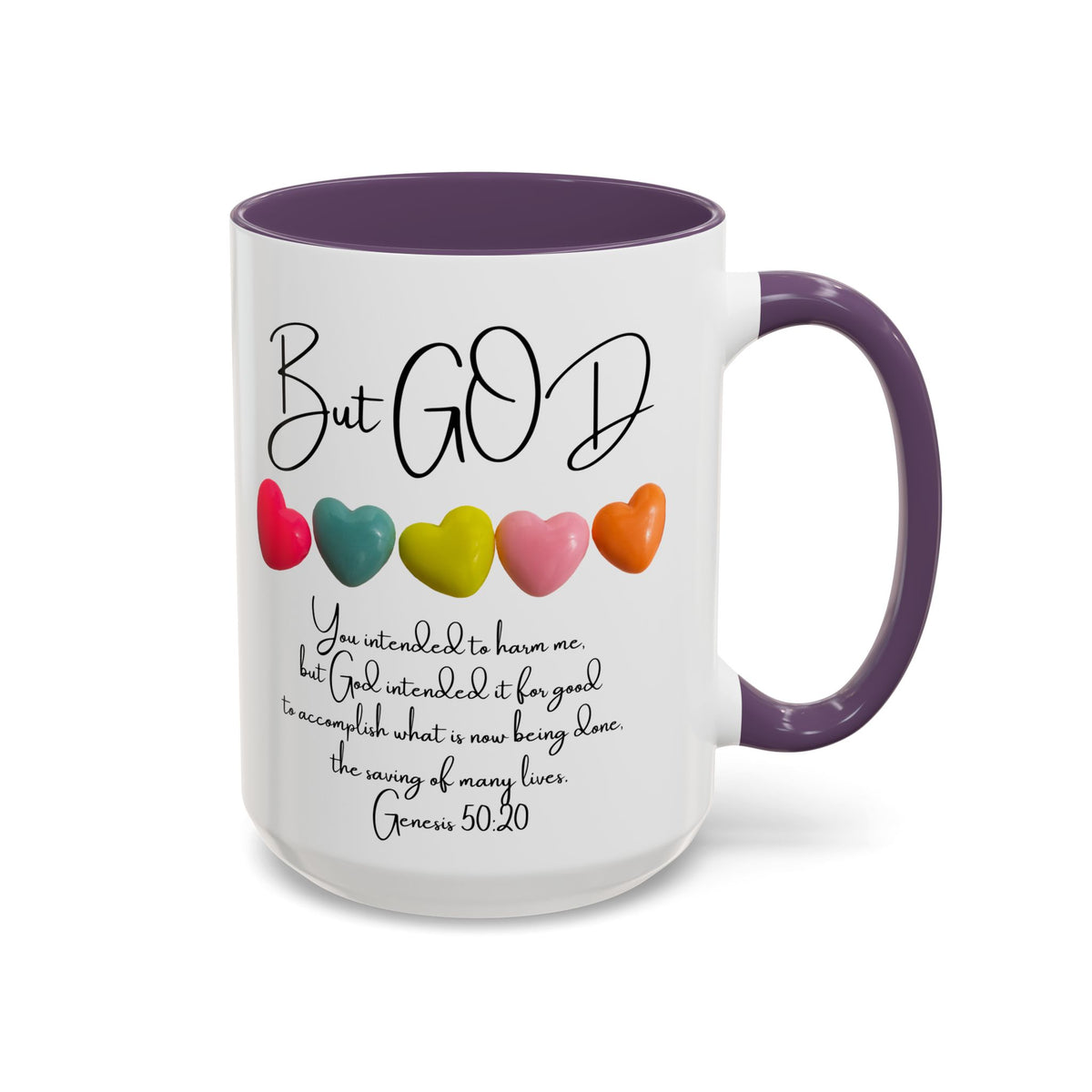 But God Scripture Coffee Mug — Genesis 50:20 Inspirational Heart Accent Mug (11/15oz)