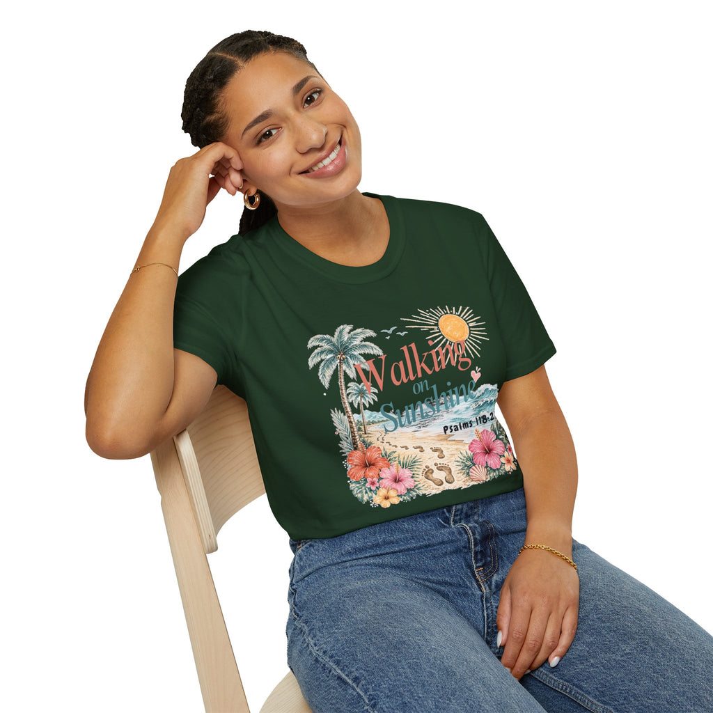 Walking on Sunshine T-Shirt — Tropical Floral Psalms 118:24 Tee