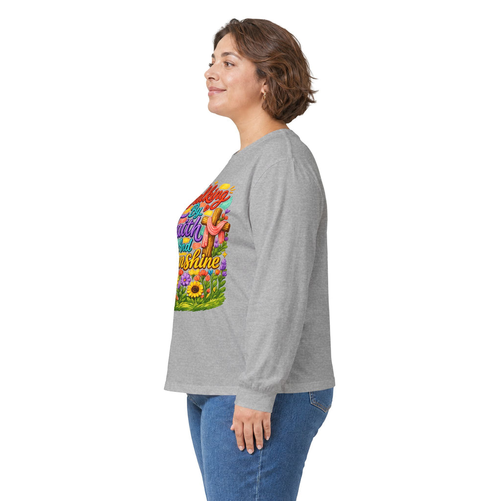 “Walking on Faith and Sunshine” Floral Long Sleeve Tee