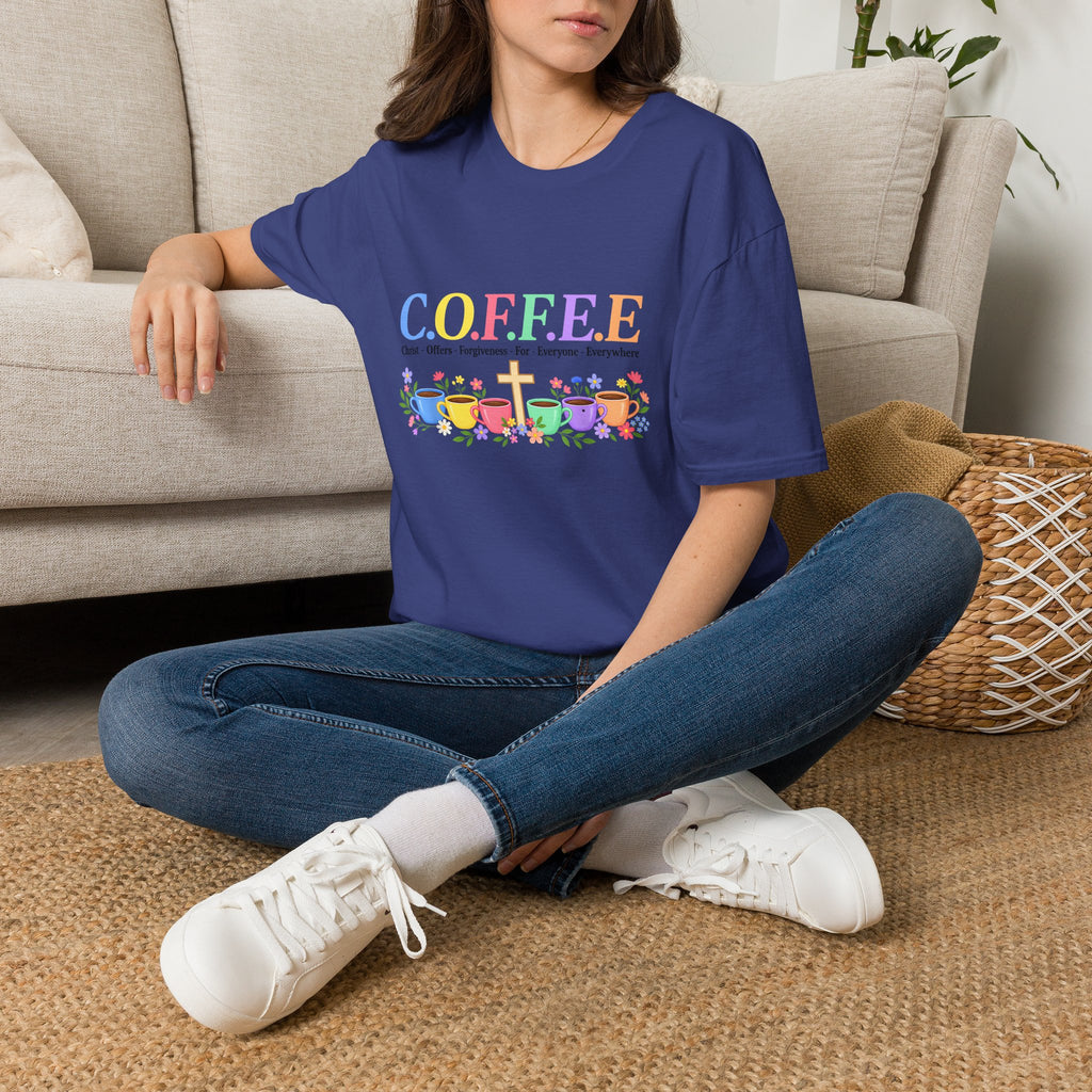 Coffee Lover Floral Graphic - C.o.f.f.e.e. (Christ - Offers - Forgiveness - For Everyone - Everywhere)  Softstyle T-Shirt