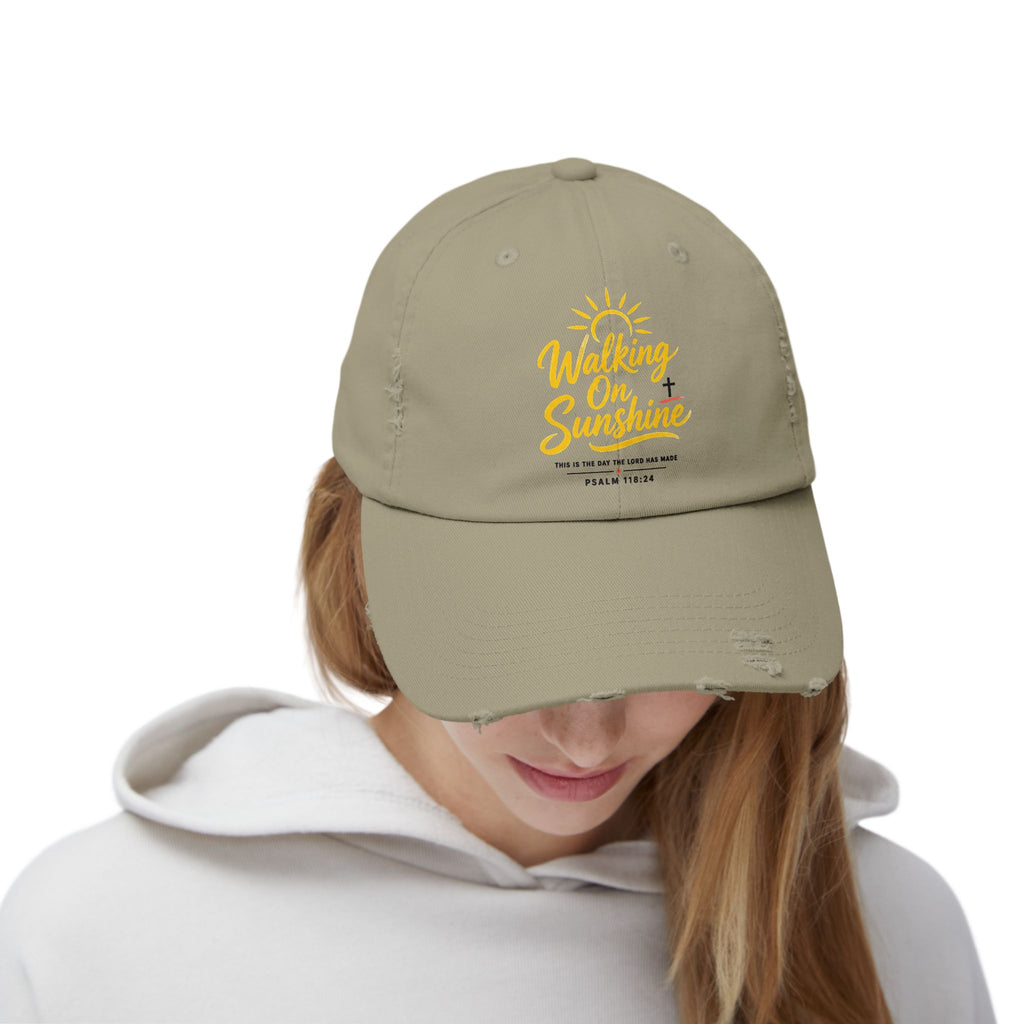 Walking on Sunshine Distressed Cap – Christian Sunshine Baseball Hat (Psalm 118:24)