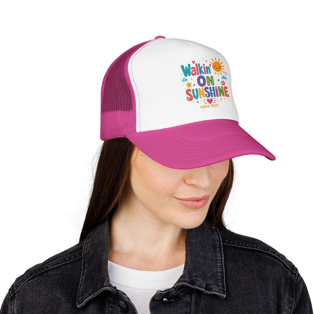 Walkin' on Sunshine Foam Trucker Hat — Retro Colorful Sunshine Design Psalm 118:24