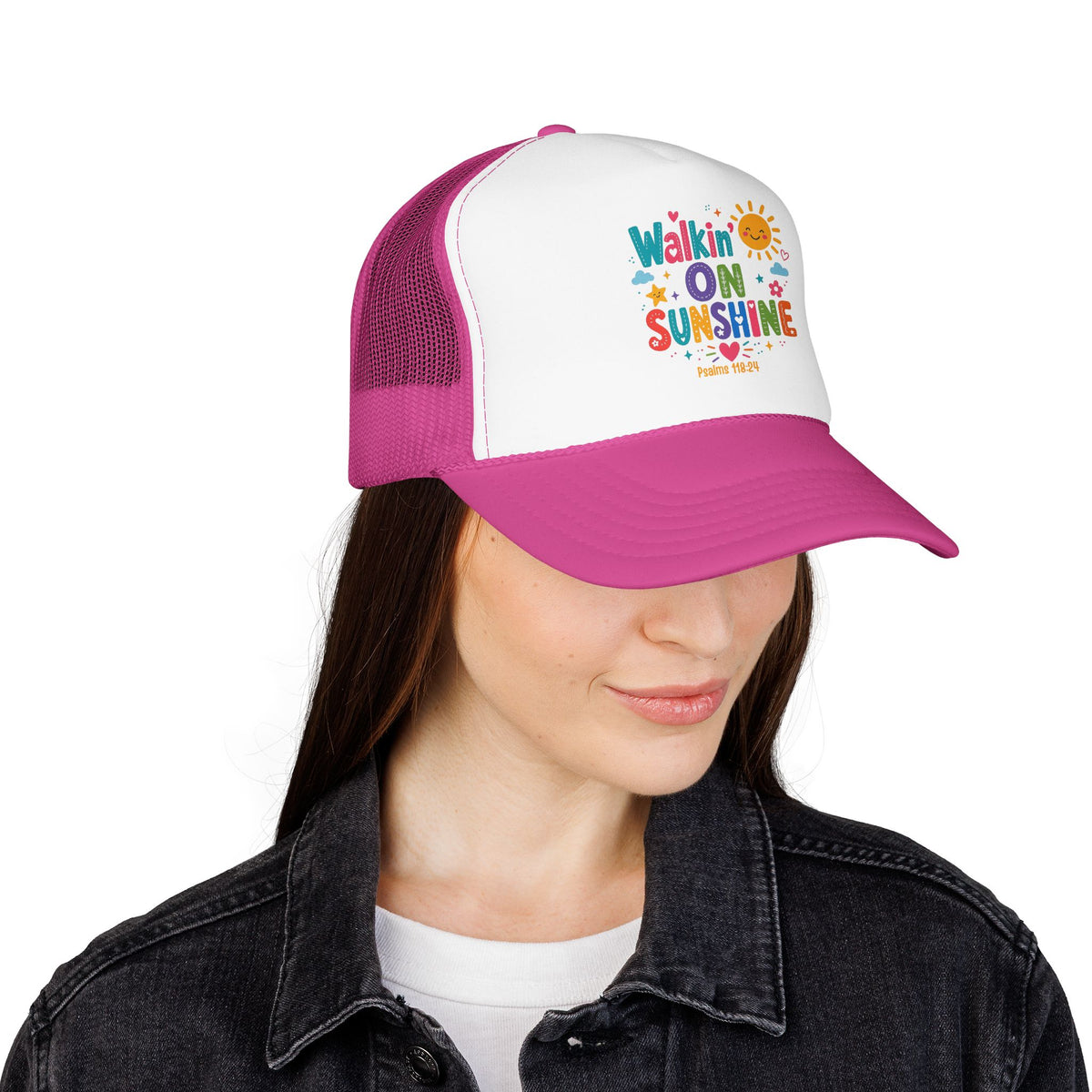 Walkin' on Sunshine Foam Trucker Hat — Retro Colorful Sunshine Design Psalm 118:24
