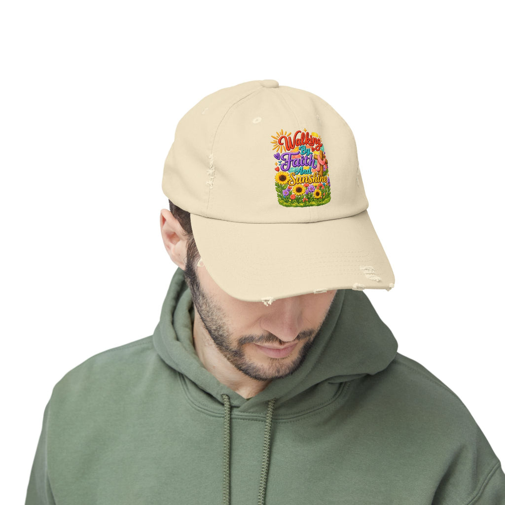 Walking by Faith and Sunshine Distressed Baseball Cap