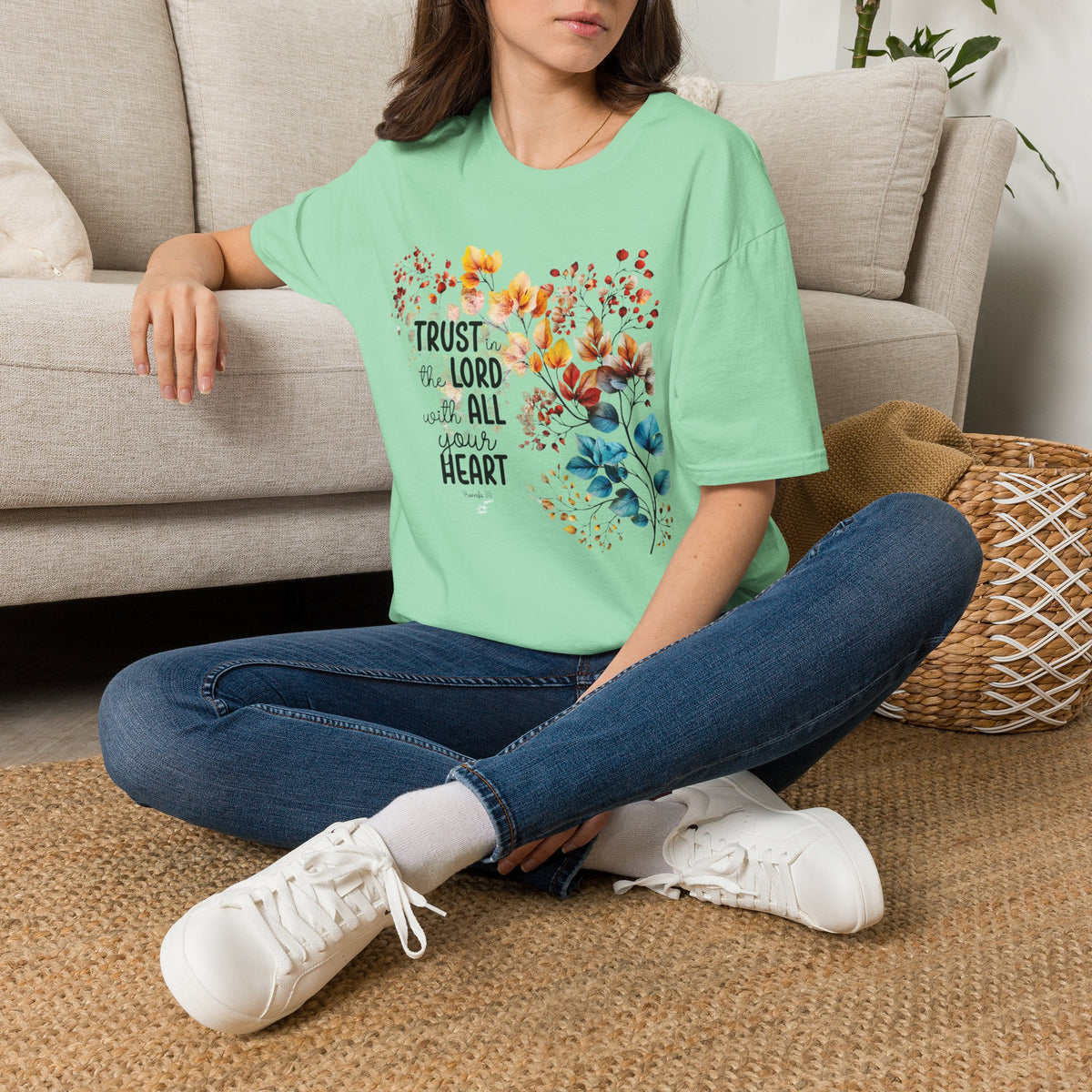 Trust the Lord with All Your Heart T-Shirt | Floral Scripture Design