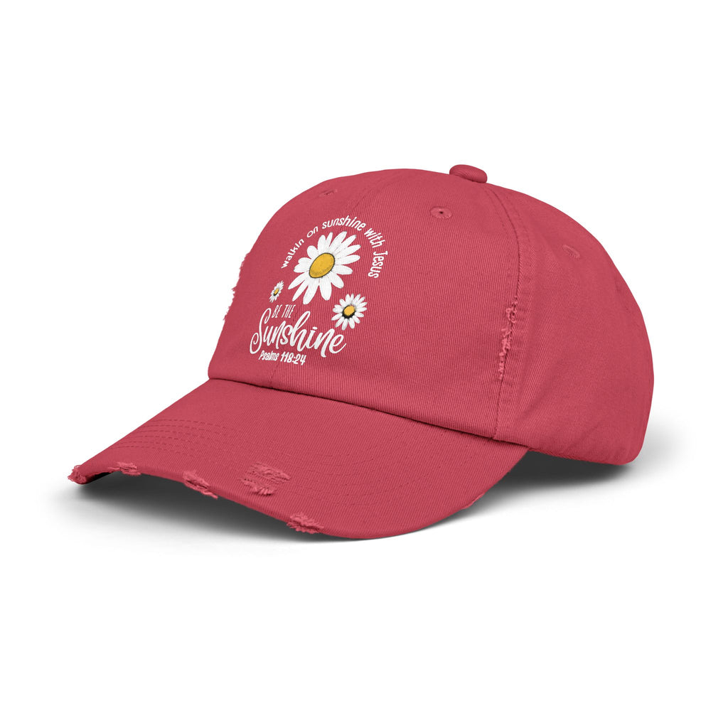 Walking on Sunshine Distressed Daisy Cap — "Be the Sunshine"  Mom and Dad Hat Psalms‬ ‭118‬:‭24