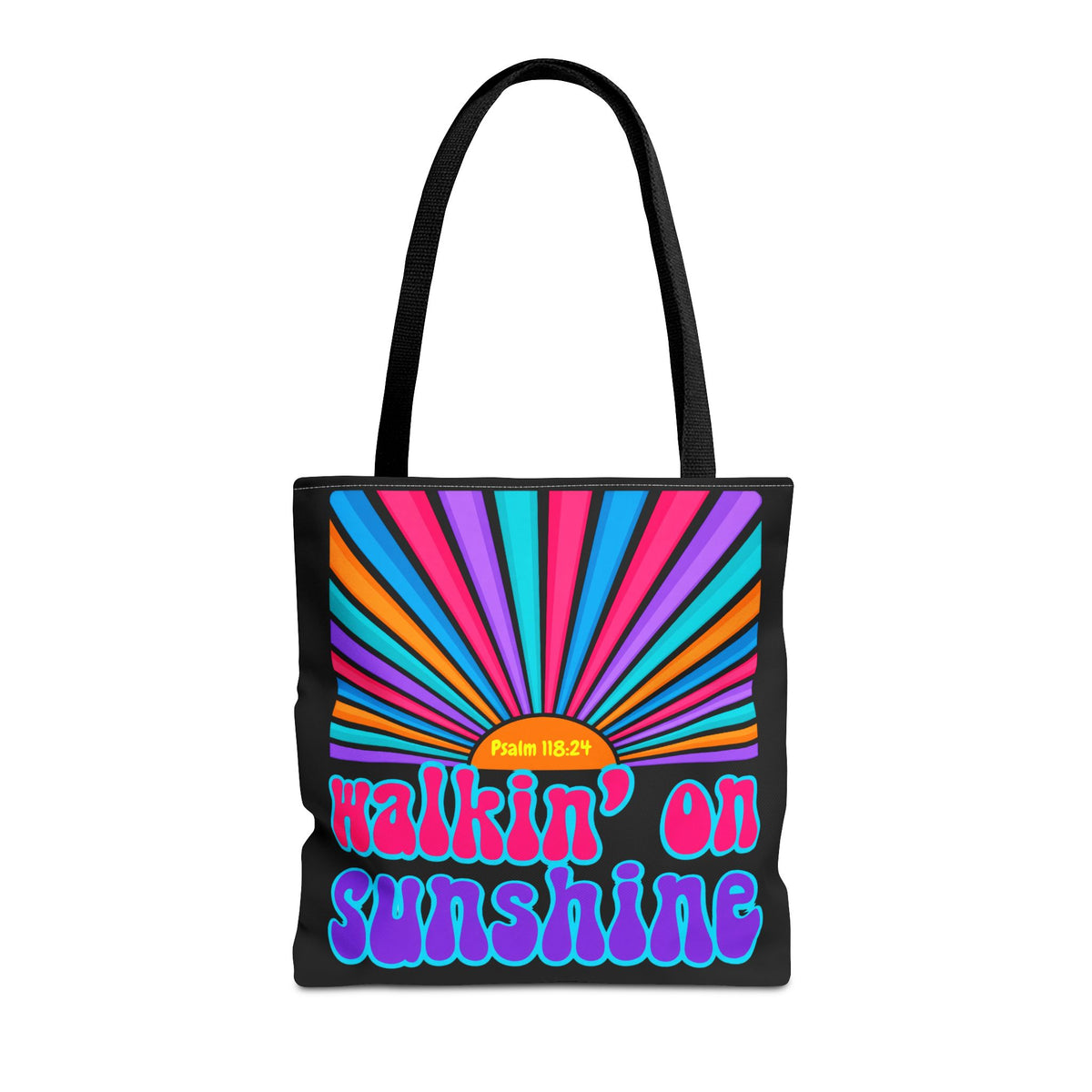 Lords Glory Sunrise Graphic Tote Bag — “Walkin' on Sunshine” Retro Psalm 118:24 Cotton AOP