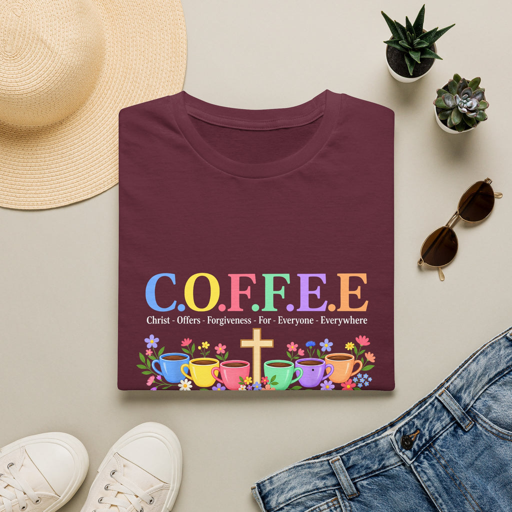 Coffee Lover Floral Graphic - C.o.f.f.e.e. (Christ - Offers - Forgiveness - For Everyone - Everywhere)  Softstyle T-Shirt