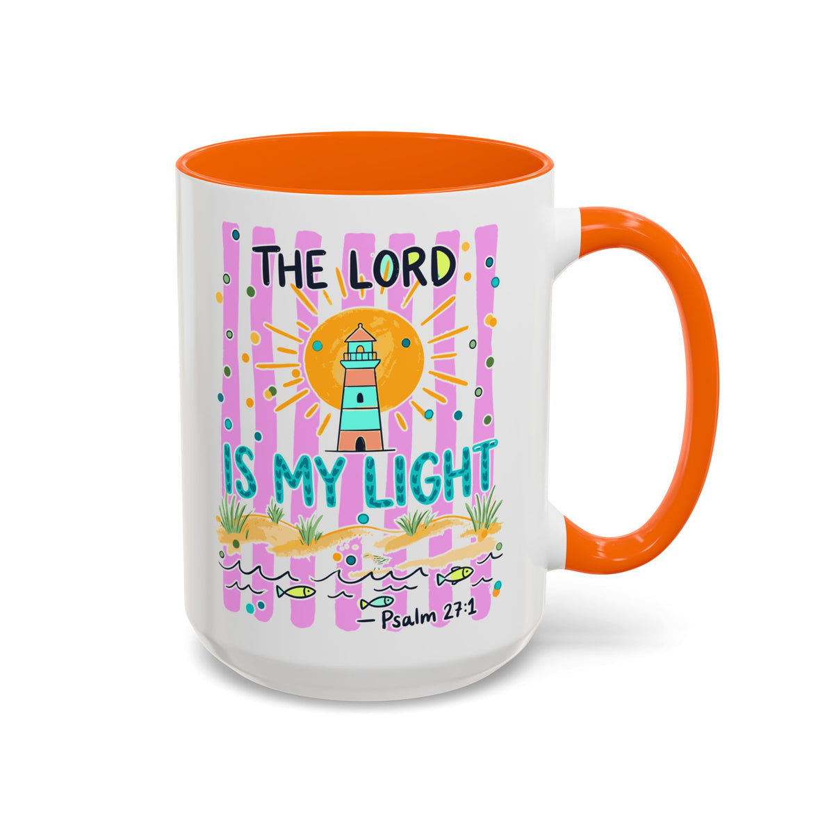 Christian Coffee Mug - "The Lord Is My Light" Lighthouse Psalm 27:1 Accent Mug