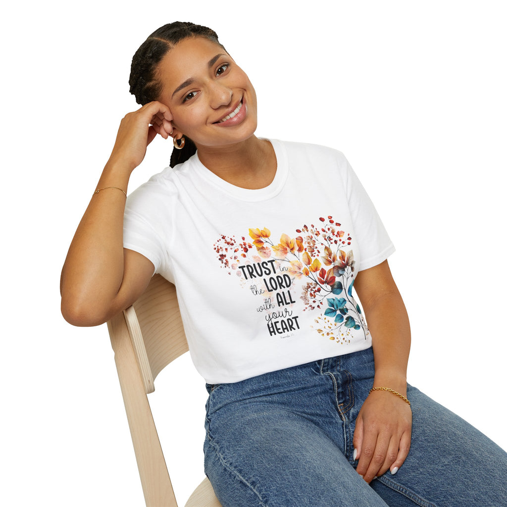 Trust the Lord with All Your Heart T-Shirt | Floral Scripture Design
