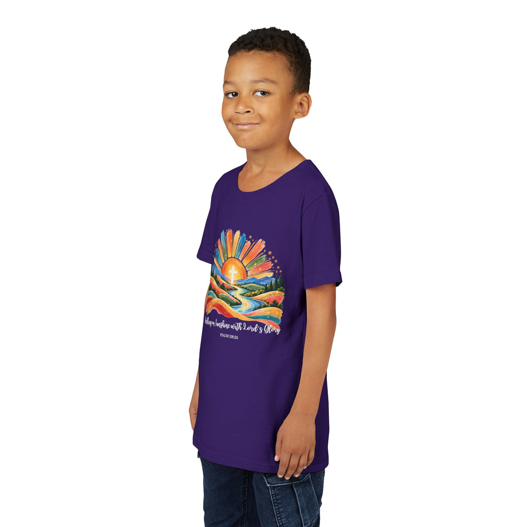 Youth Short Sleeve Tee – Walking On Sunshine with Lords Colorful Christian Sunrise Faith Shirt