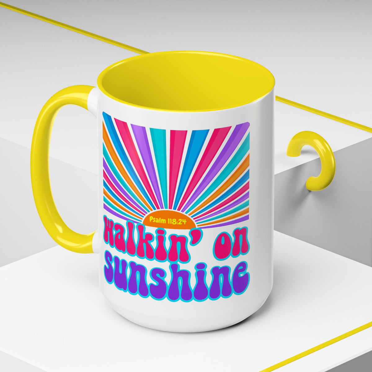 Coffee Mug — "Walkin' on Sunshine" Retro Psalm 118:24 Accent Mug