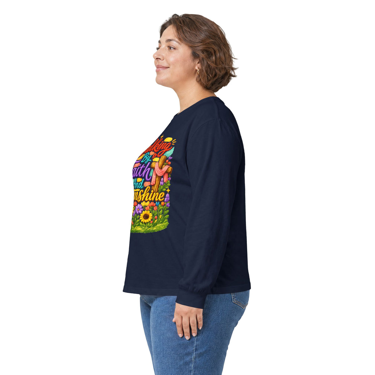“Walking on Faith and Sunshine” Floral Long Sleeve Tee