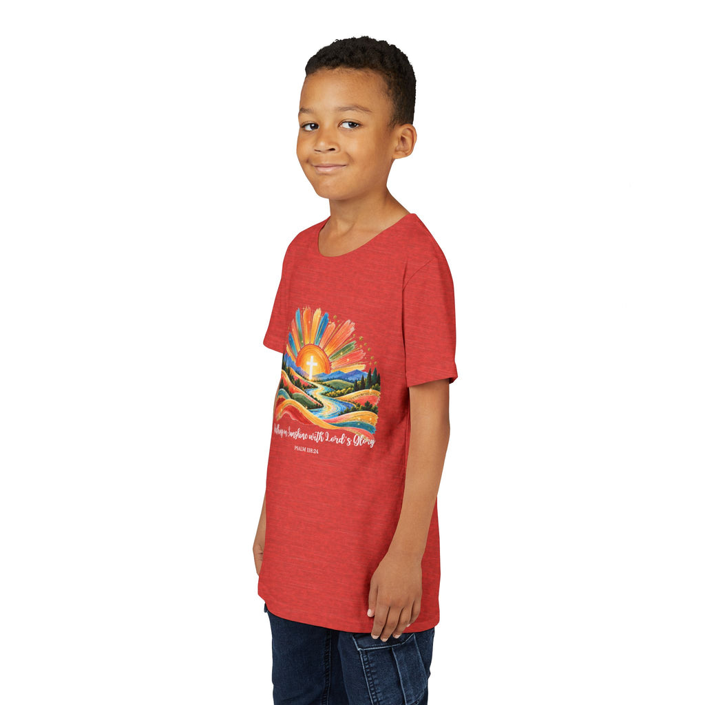 Youth Short Sleeve Tee – Walking On Sunshine with Lords Colorful Christian Sunrise Faith Shirt