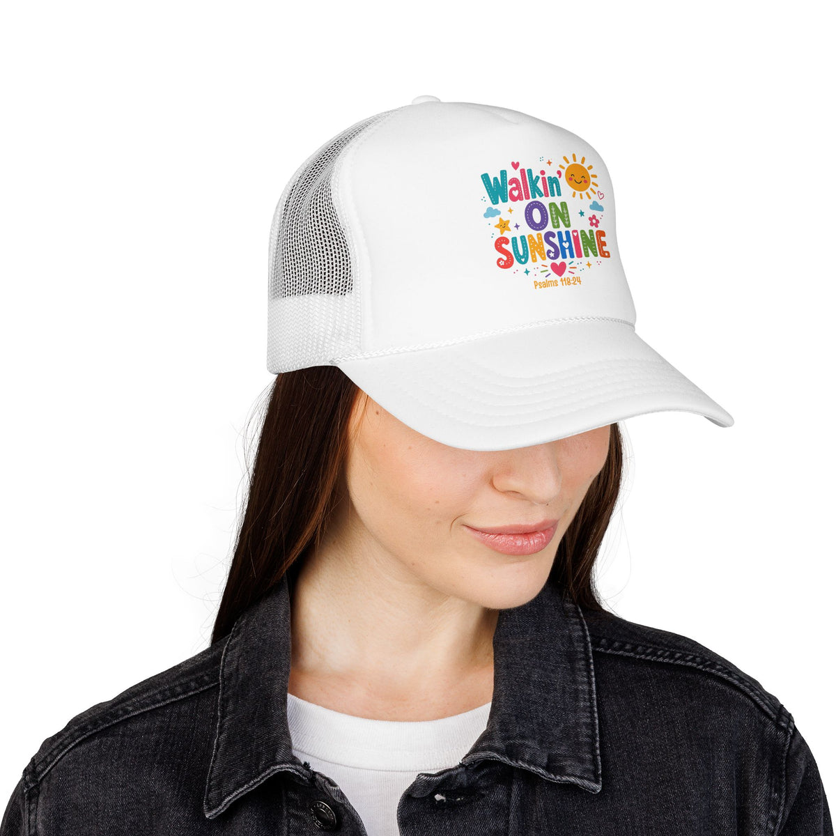 Walkin' on Sunshine Foam Trucker Hat — Retro Colorful Sunshine Design Psalm 118:24