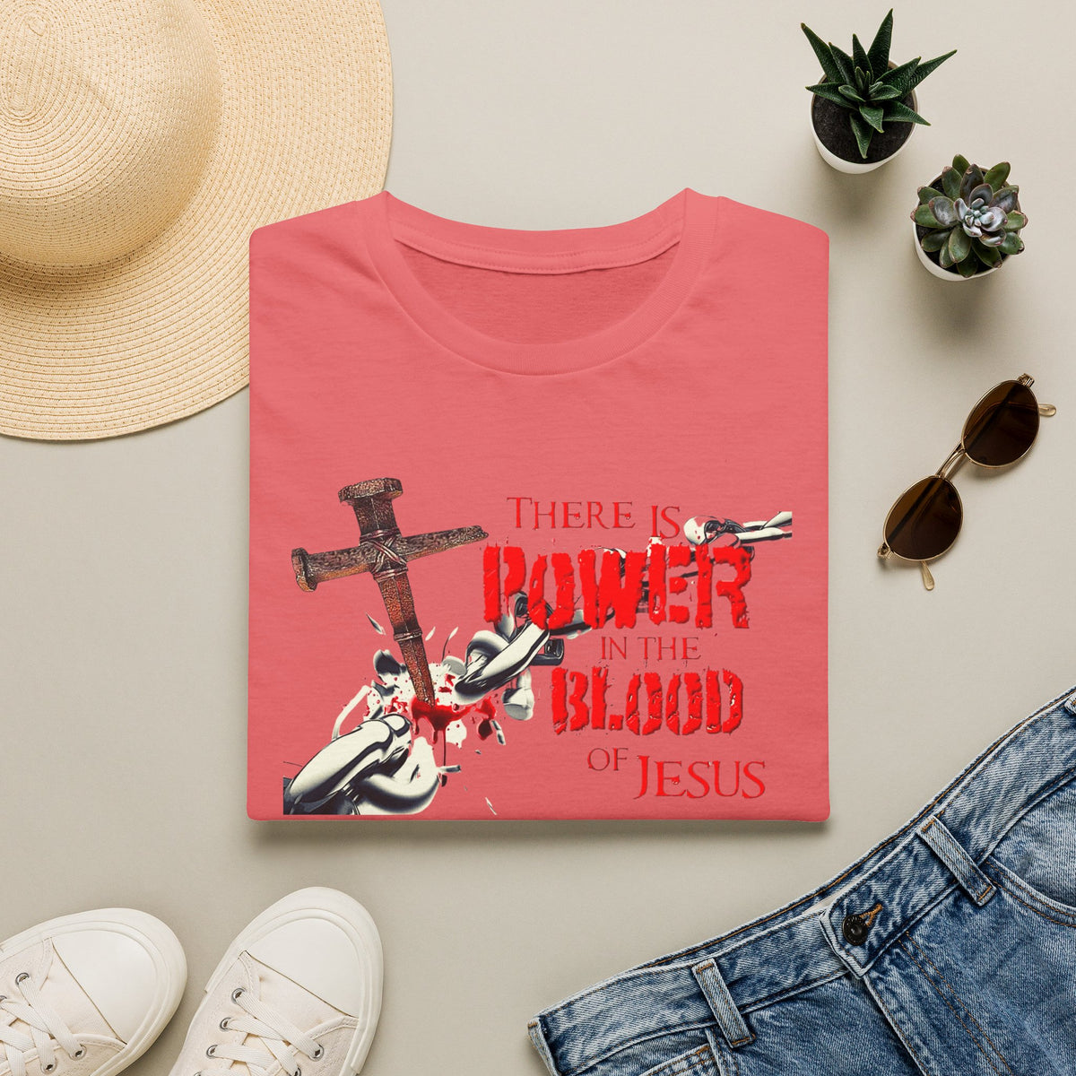 There's Power in the Blood of Jesus T-Shirt — Christian Cross Faith Shirt (Washed by the Blood)