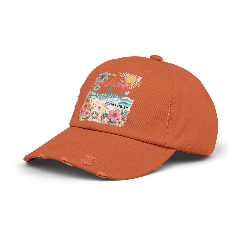 Distressed Cap — "Walk on Sunshine" Tropical Beach Baseball Hat Psalms 118:24