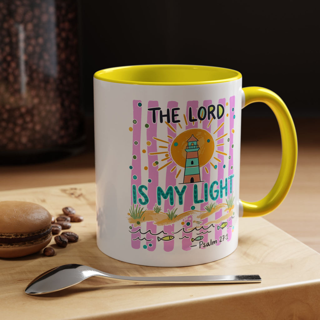 Christian Coffee Mug - "The Lord Is My Light" Lighthouse Psalm 27:1 Accent Mug