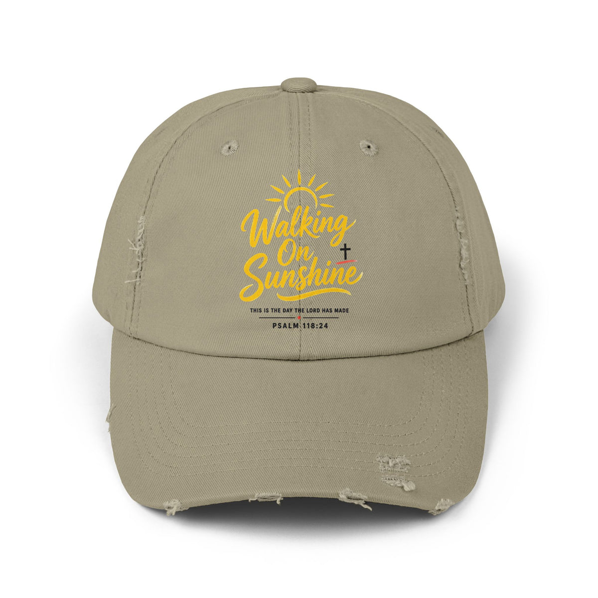 Walking on Sunshine Distressed Cap – Christian Sunshine Baseball Hat (Psalm 118:24)
