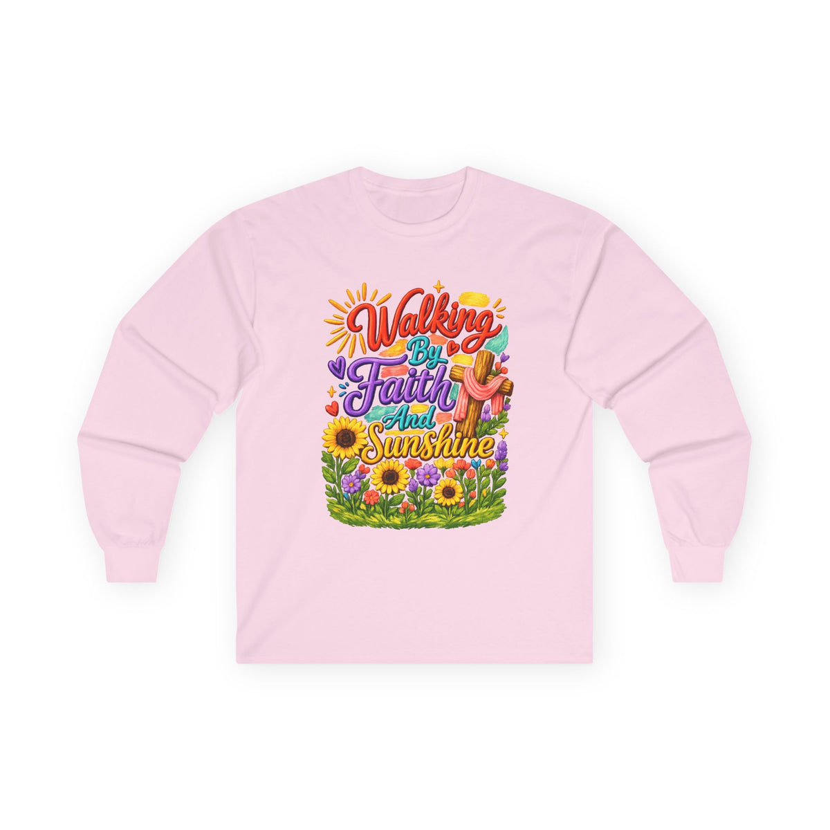 “Walking on Faith and Sunshine” Floral Long Sleeve Tee