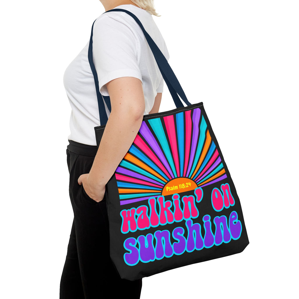 Lords Glory Sunrise Graphic Tote Bag — “Walkin' on Sunshine” Retro Psalm 118:24 Cotton AOP