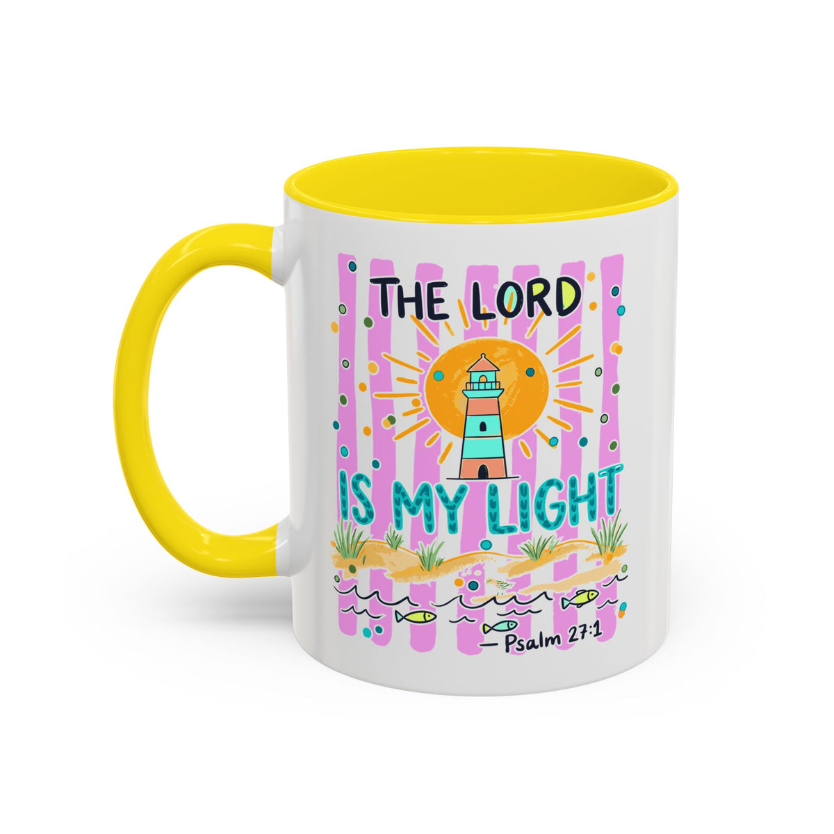 Christian Coffee Mug - "The Lord Is My Light" Lighthouse Psalm 27:1 Accent Mug