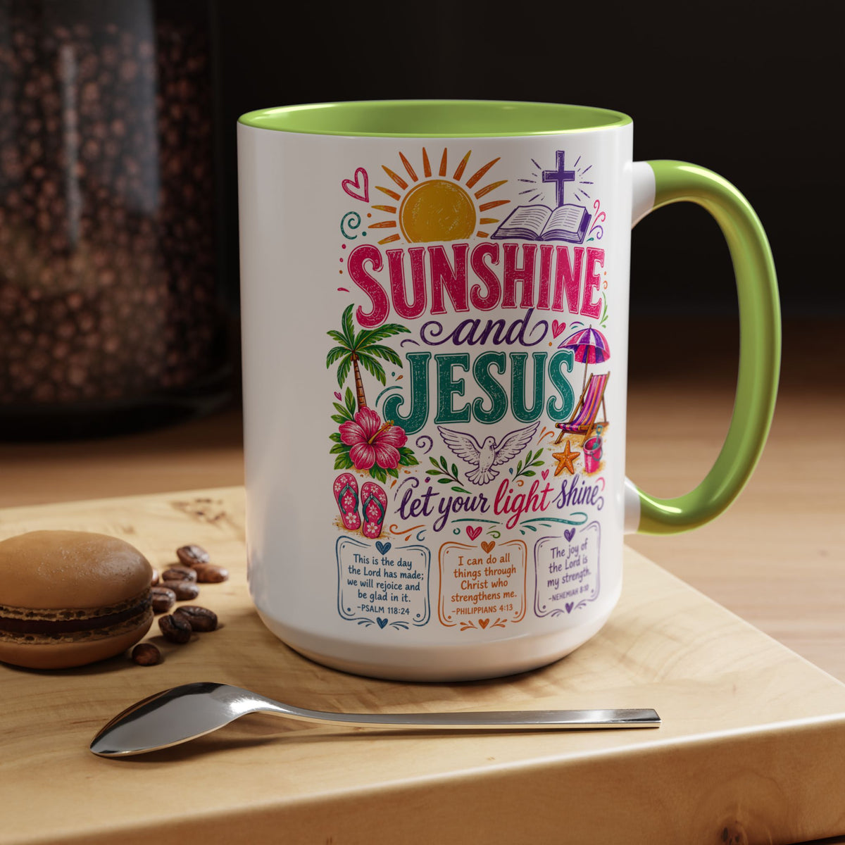 Sunshine and Jesus Coffee Mug — Faith-Inspired Beach Vibe Accent Mug (11/15oz)