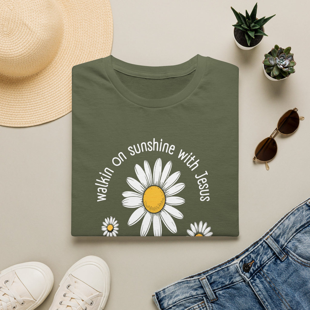 Be the Sunshine Daisy T-Shirt — "Walkin' on Sunshine with Jesus" Christian Tee (Psalm 118:24)