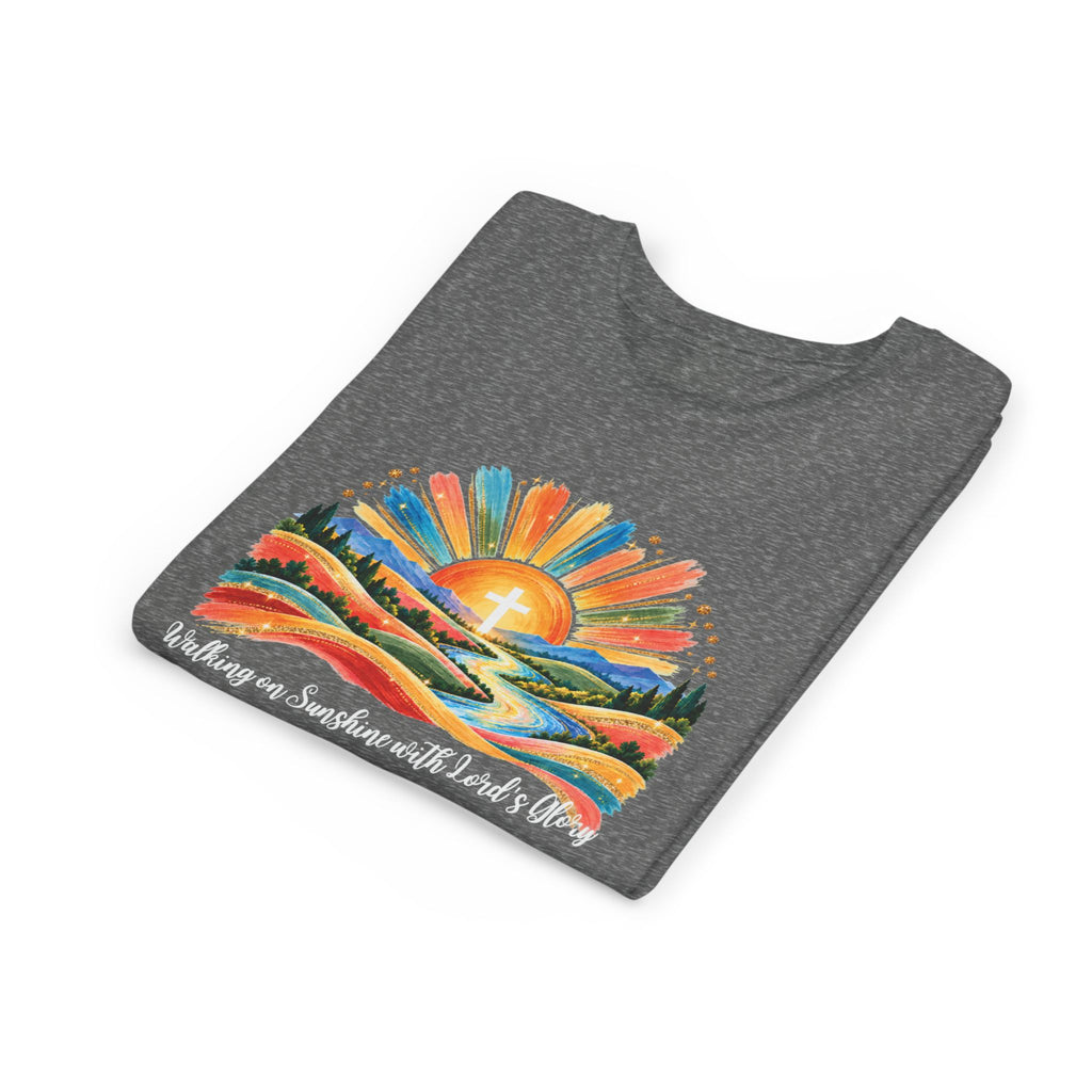 Youth Short Sleeve Tee – Walking On Sunshine with Lords Colorful Christian Sunrise Faith Shirt