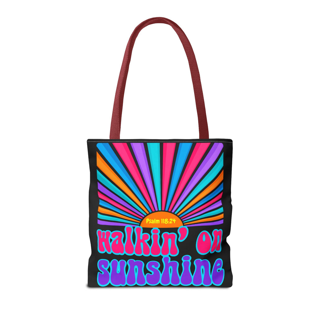 Lords Glory Sunrise Graphic Tote Bag — “Walkin' on Sunshine” Retro Psalm 118:24 Cotton AOP