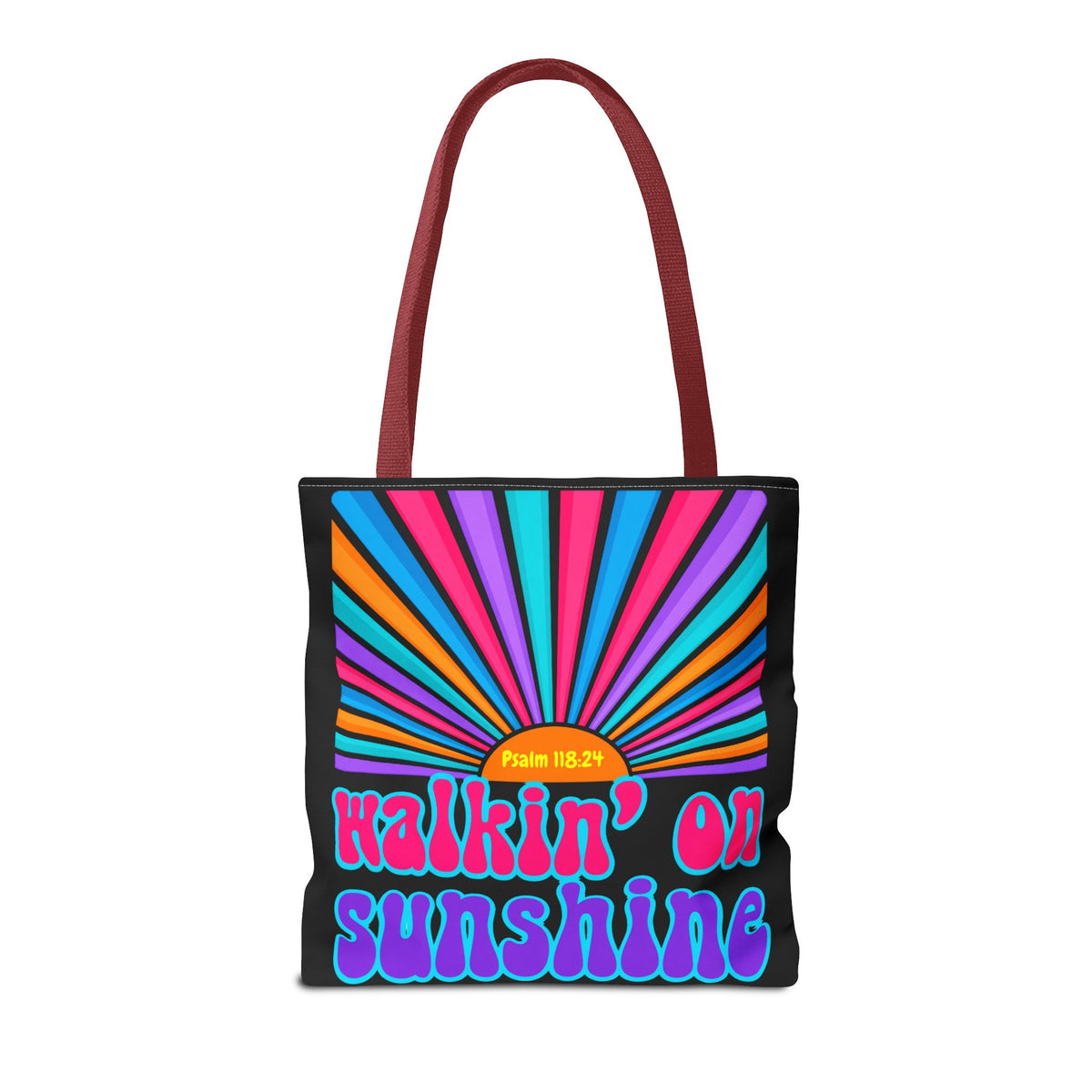 Lords Glory Sunrise Graphic Tote Bag — “Walkin' on Sunshine” Retro Psalm 118:24 Cotton AOP