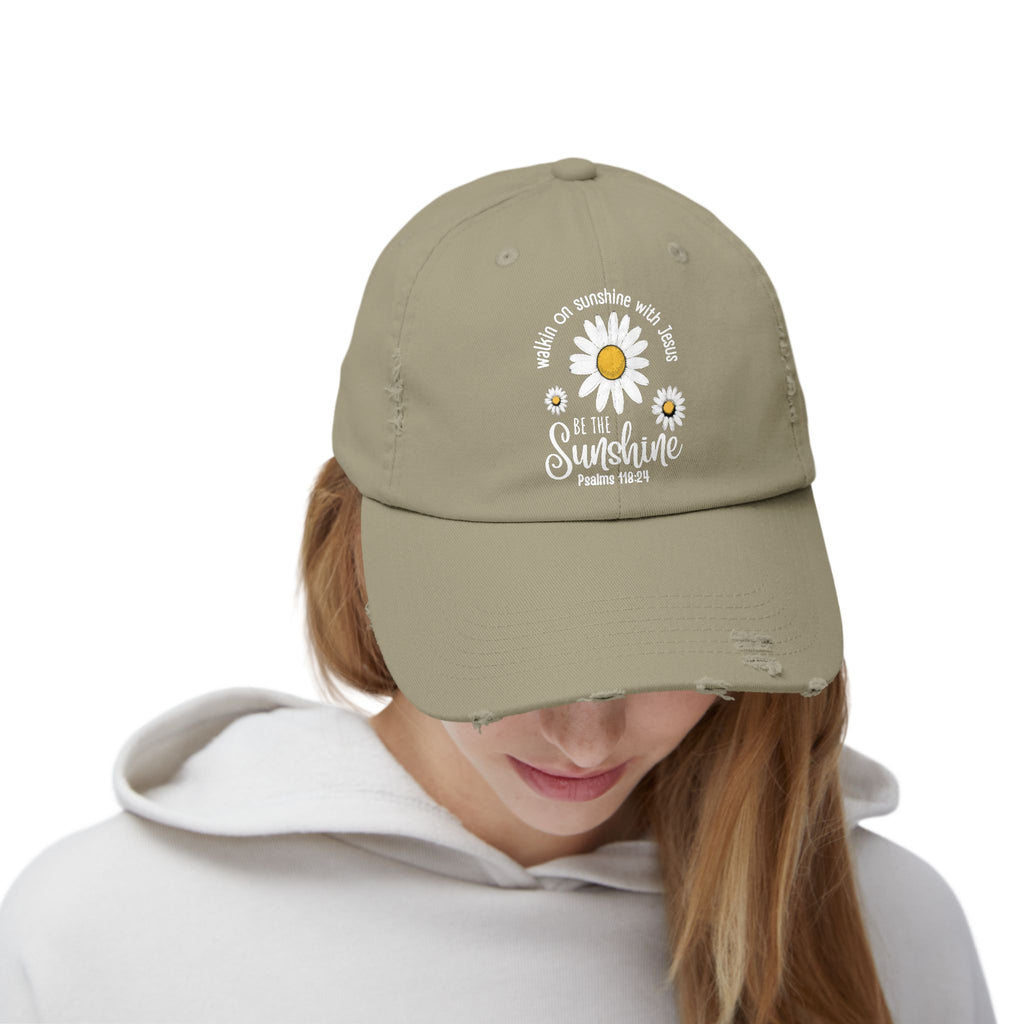 Walking on Sunshine Distressed Daisy Cap — "Be the Sunshine"  Mom and Dad Hat Psalms‬ ‭118‬:‭24