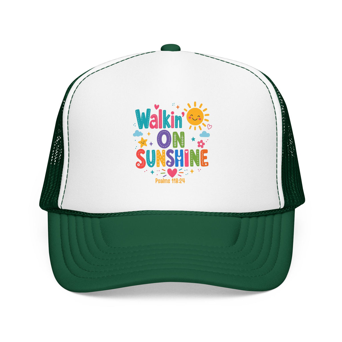 Walkin' on Sunshine Foam Trucker Hat — Retro Colorful Sunshine Design Psalm 118:24