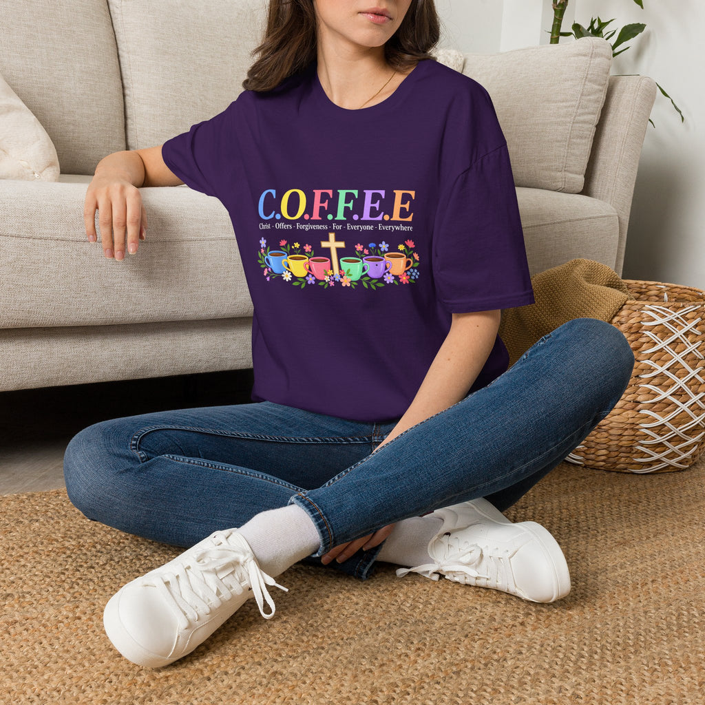 Coffee Lover Floral Graphic - C.o.f.f.e.e. (Christ - Offers - Forgiveness - For Everyone - Everywhere)  Softstyle T-Shirt