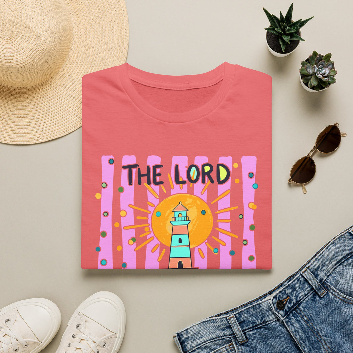 The Lord Is My Light Lighthouse Christian T-Shirt — Psalm 27:1  Inspirational Tee