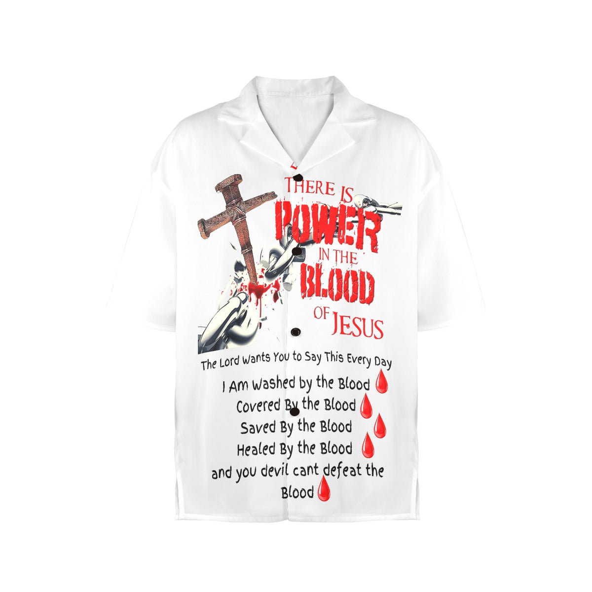 There is Power in the Blood of Jesus Women's All Over Print Hawaiian Shirt （Made in USA Ships to USA Only）