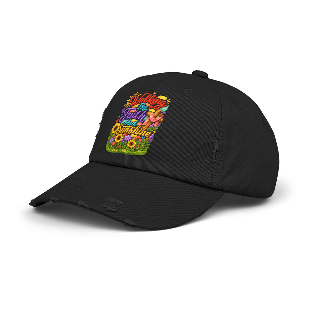 Walking by Faith and Sunshine Distressed Baseball Cap