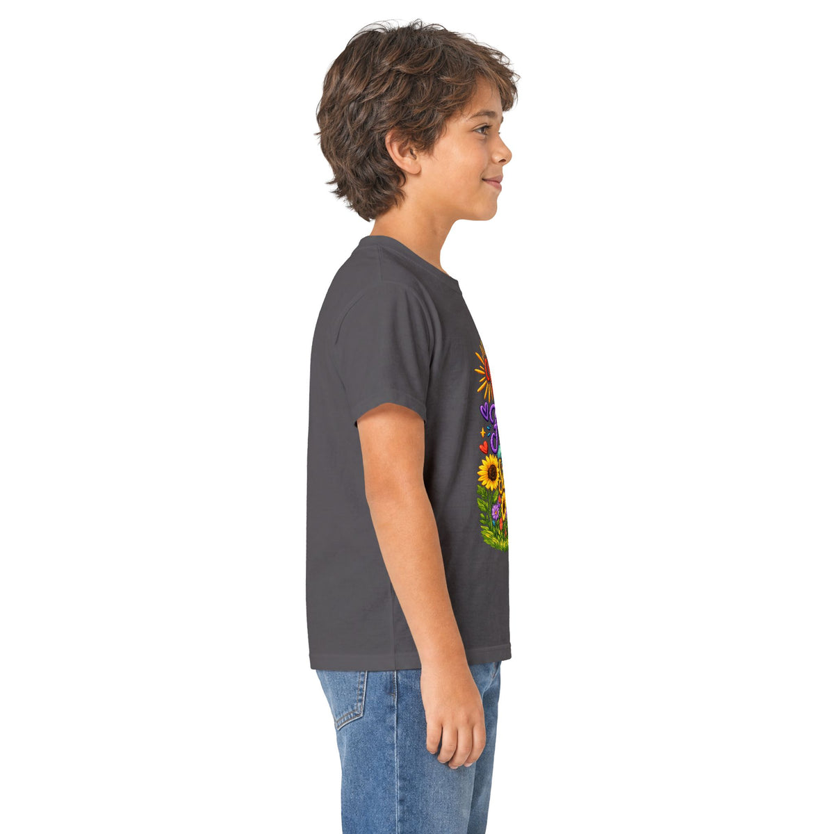 Kids T‑Shirt – "Walking by Faith and Sunshine" Colorful Floral Tee