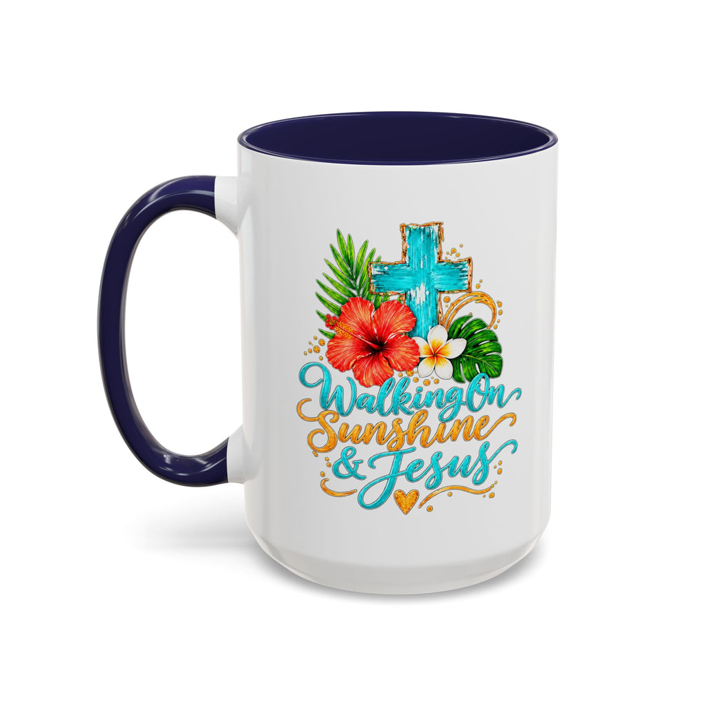 Walking on Sunshine & Jesus Coffee Mug – Floral Cross Accent Mug