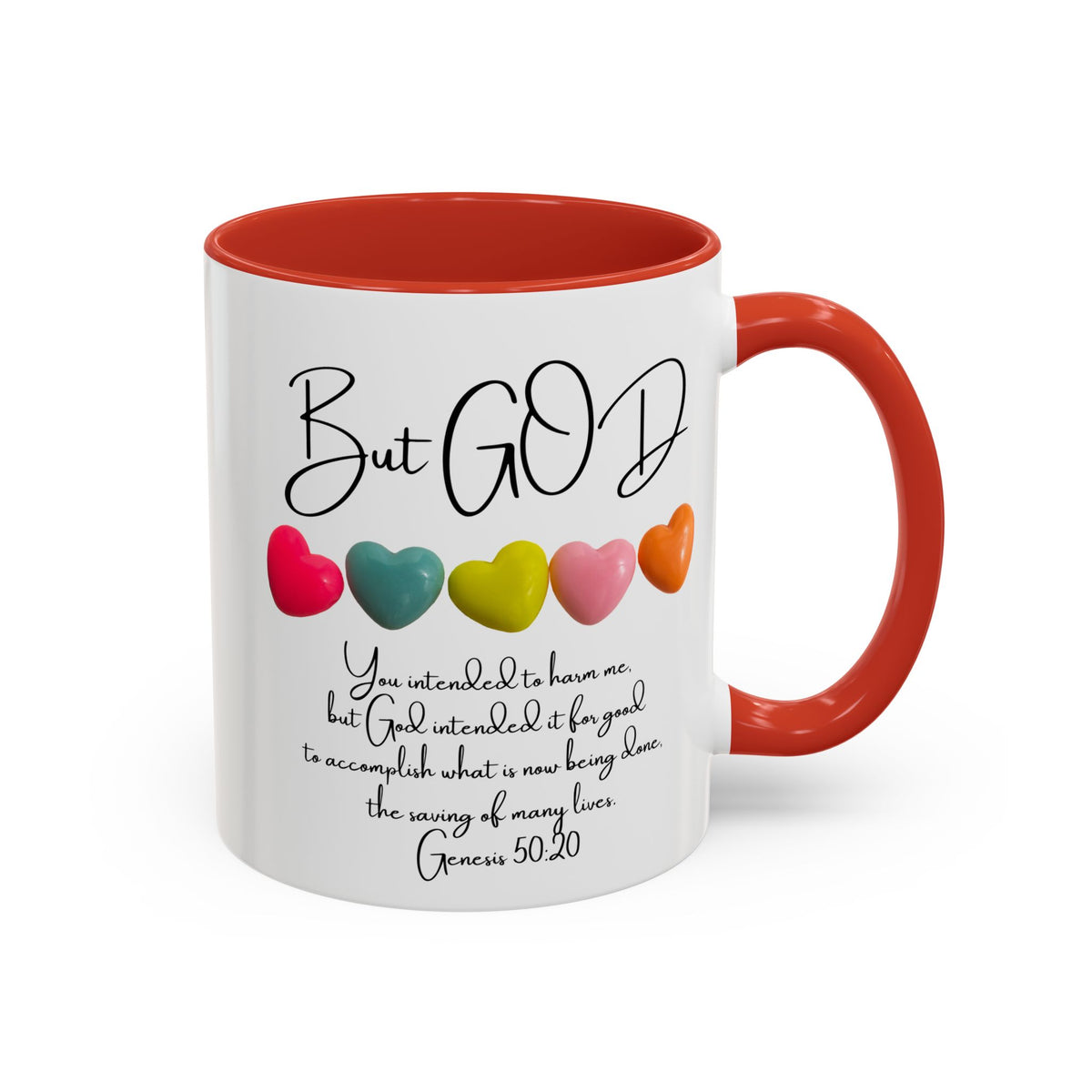 But God Scripture Coffee Mug — Genesis 50:20 Inspirational Heart Accent Mug (11/15oz)