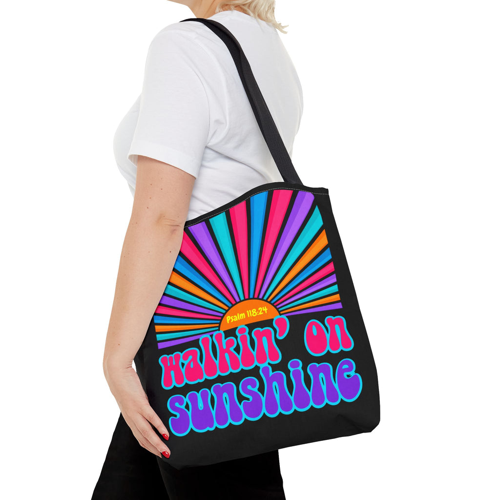 Lords Glory Sunrise Graphic Tote Bag — “Walkin' on Sunshine” Retro Psalm 118:24 Cotton AOP