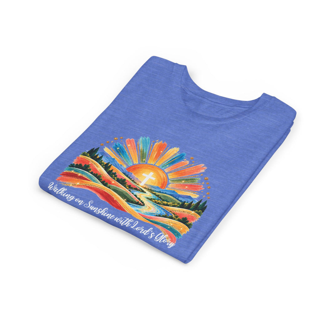 Youth Short Sleeve Tee – Walking On Sunshine with Lords Colorful Christian Sunrise Faith Shirt