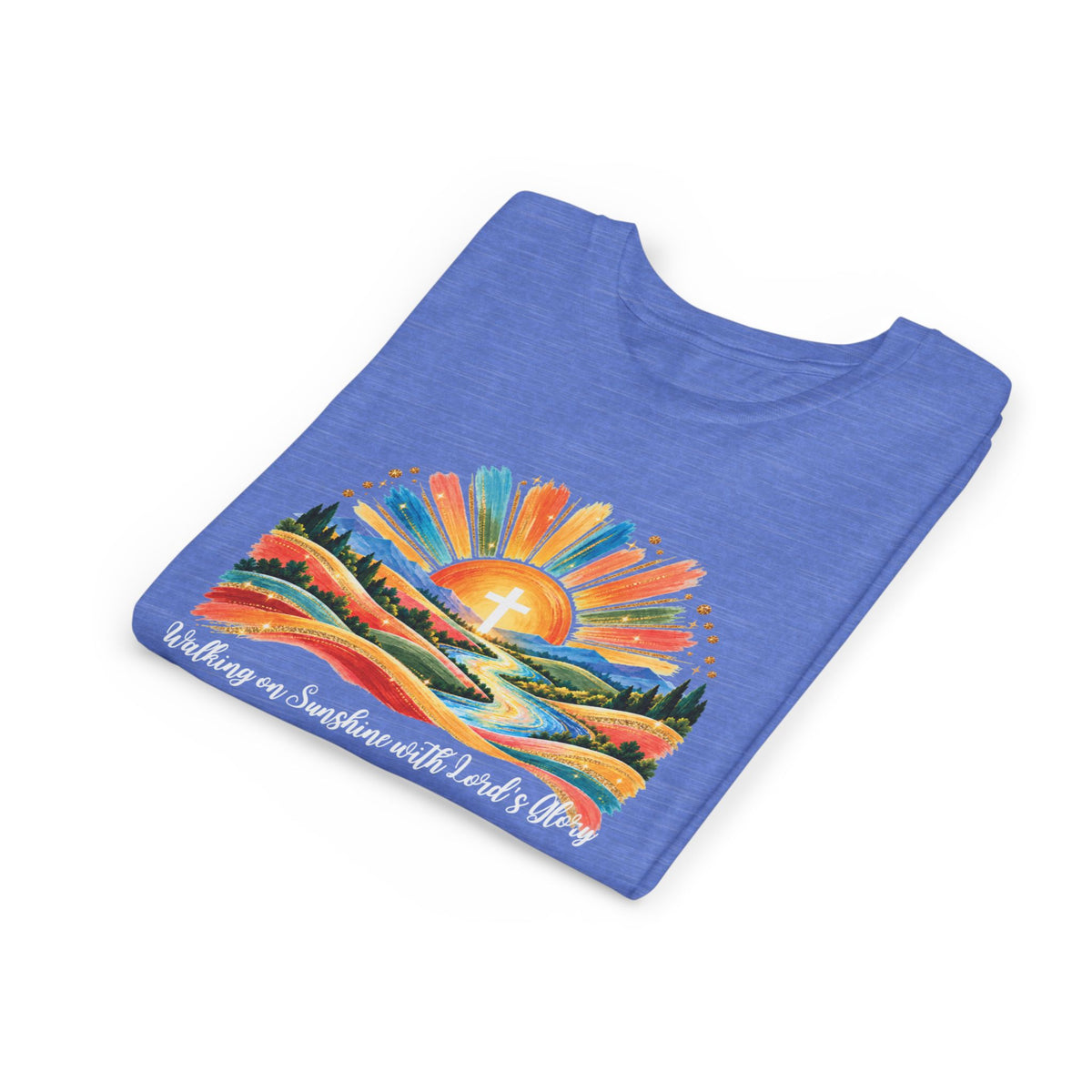 Youth Short Sleeve Tee – Walking On Sunshine with Lords Colorful Christian Sunrise Faith Shirt