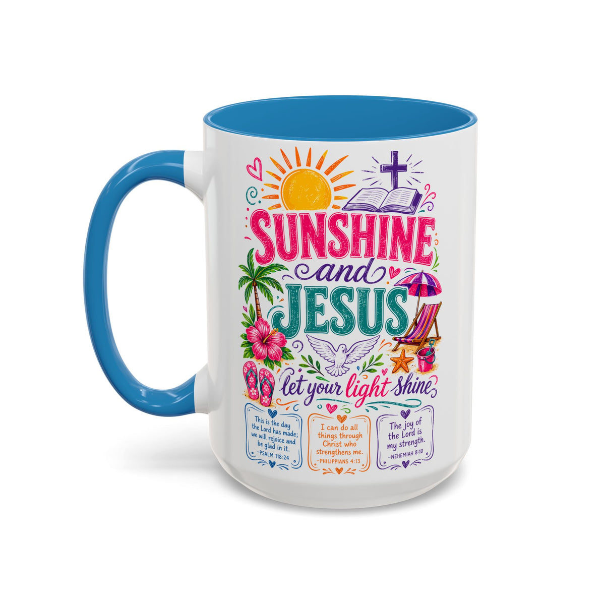 Sunshine and Jesus Coffee Mug — Faith-Inspired Beach Vibe Accent Mug (11/15oz)
