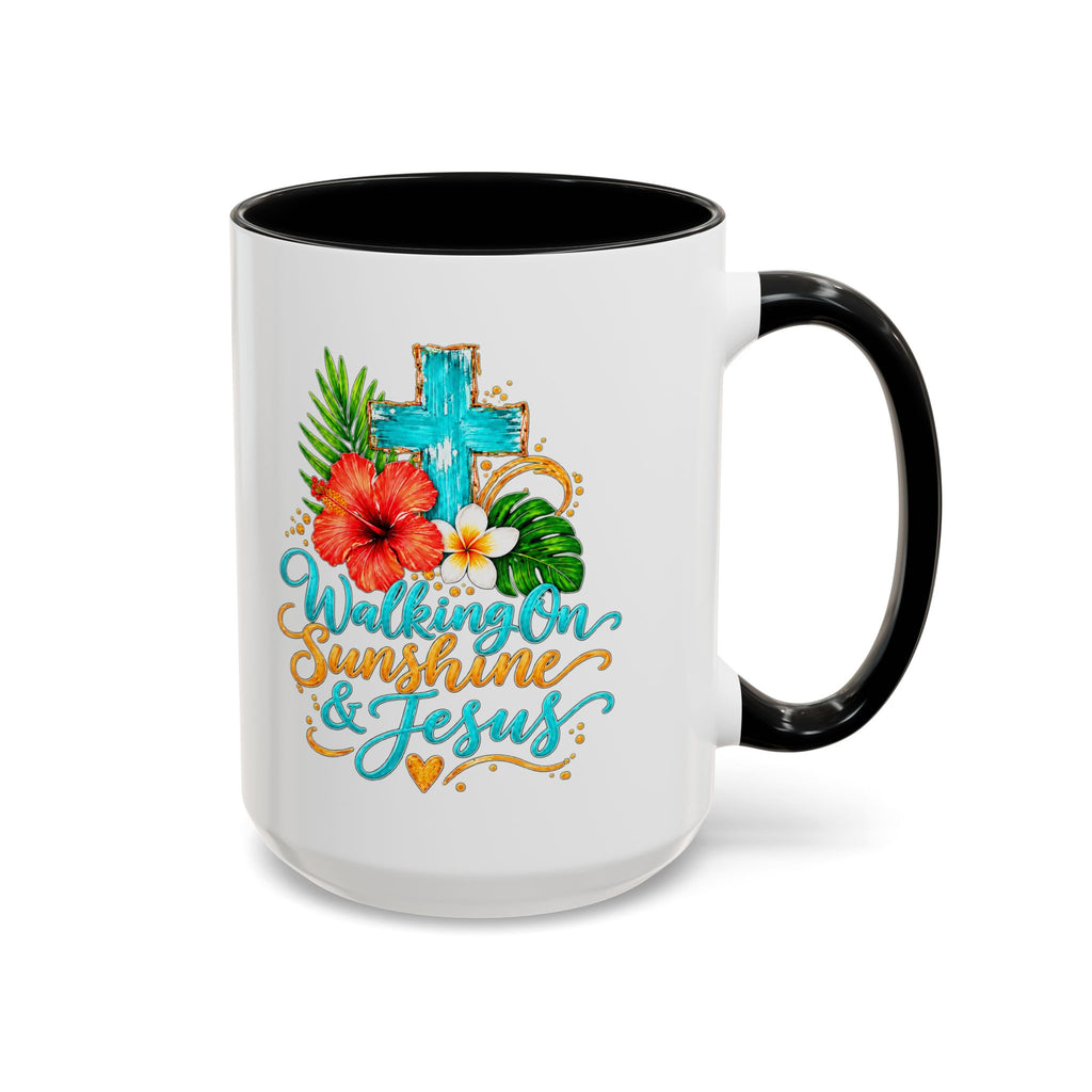 Walking on Sunshine & Jesus Coffee Mug – Floral Cross Accent Mug